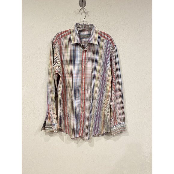 Etro Shirt Mens XXL Multicolor Plaid Button Up Long Sleeve Made In Italy - Picture 1 of 5